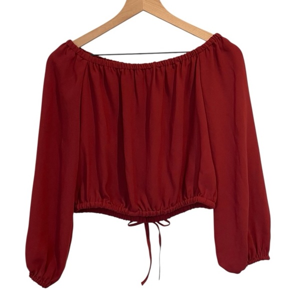 Aritzia Wilfred Eleanora Off-Shoulder Burgundy/Red Blouse, Long Sleeve Sz. Small - Picture 5 of 15